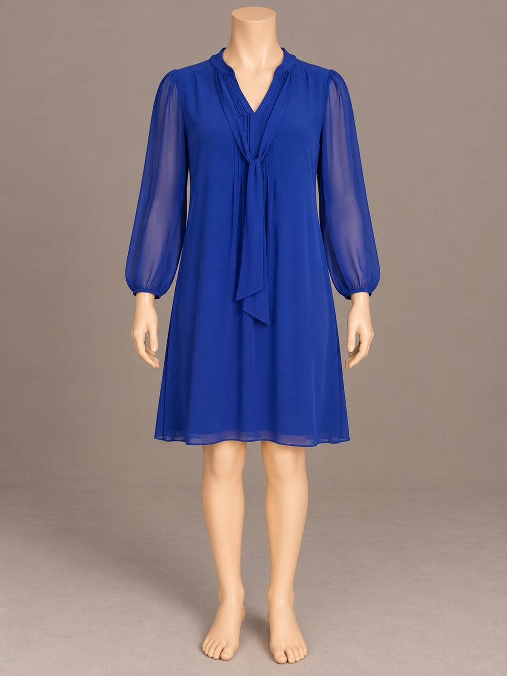 Calvin Klein Cobalt Blue Tie Neck Sheer Sleeve Dress Size 14